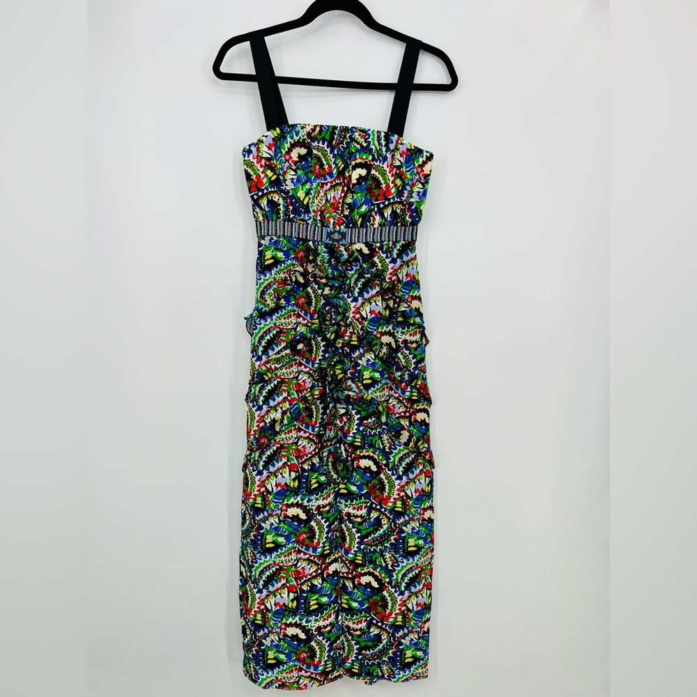 NWT Saloni Dana Silk Crepe Ruffle Floral Bodycon Midi Dress Holi Marina Beaded 2 - Picture 5 of 11